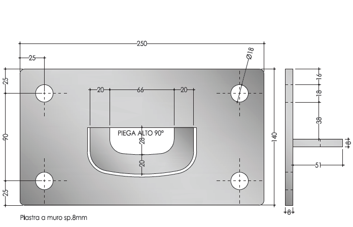 PIASTRA A MURO "LINEA WALL" ATTACCO FRONTALE - Artelineavita